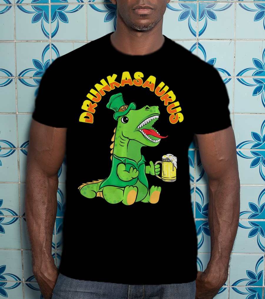 Drunkasaurus Leprechaun Dinosaur With Beer Drink T-Shirt