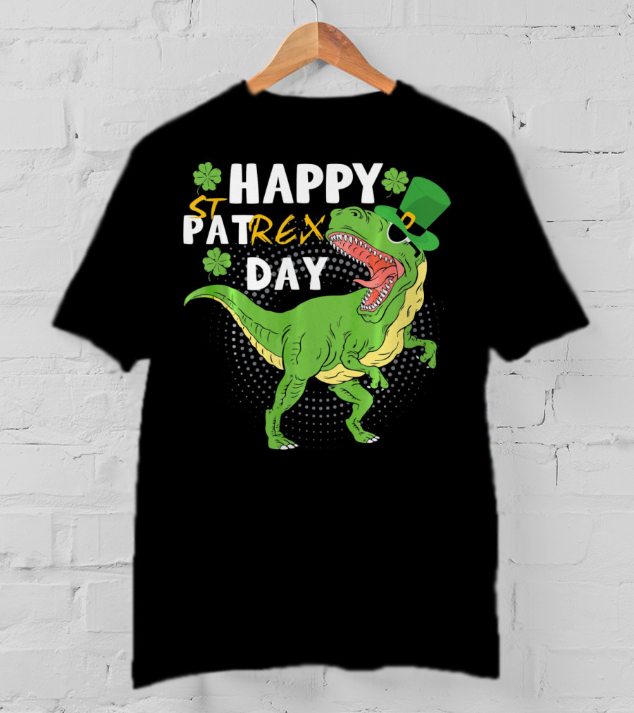 Happy St. Patrex Day Dinosaur With Shamrocks T-Shirt