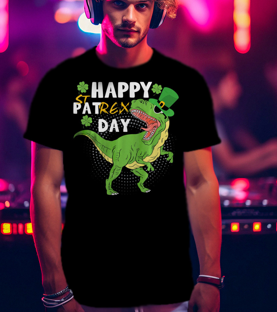 Happy St. Patrex Day Dinosaur With Shamrocks T-Shirt