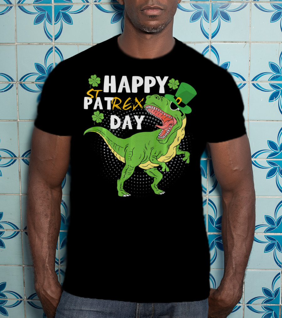 Happy St. Patrex Day Dinosaur With Shamrocks T-Shirt