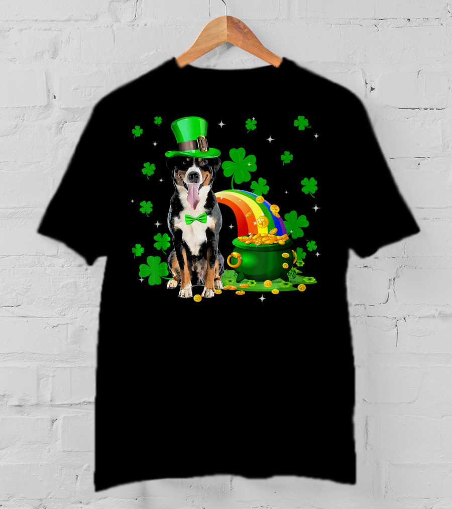 Leprechaun Appenzeller Sennenhund St Patrick's Day Rainbow Pot Of Gold Shamrocks T-Shirt