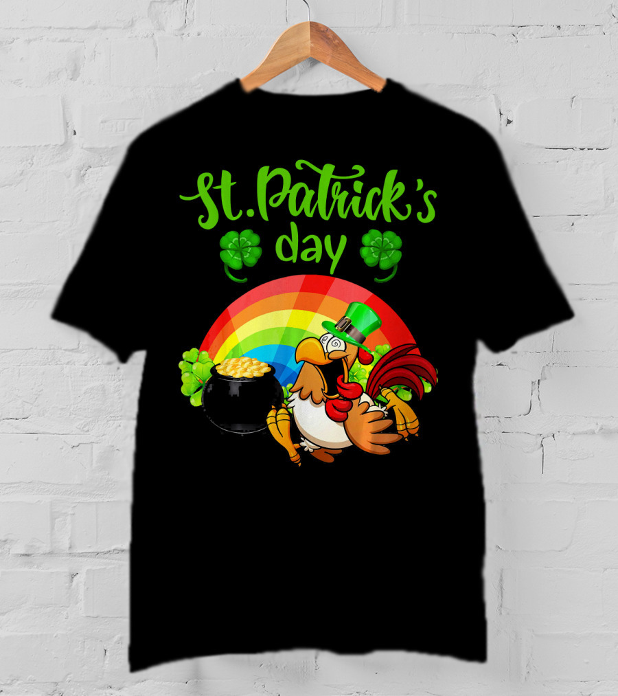 St. Patrick's Day Leprechaun Chicken With Rainbow And Pot Of Gold T-Shirt