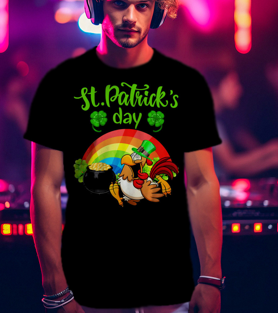 St. Patrick's Day Leprechaun Chicken With Rainbow And Pot Of Gold T-Shirt