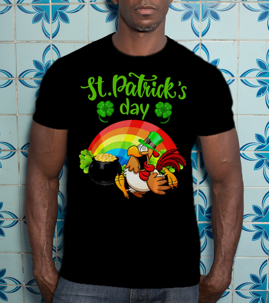 St. Patrick's Day Leprechaun Chicken With Rainbow And Pot Of Gold T-Shirt