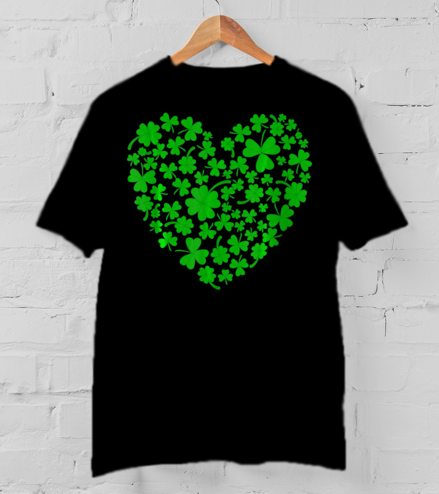 Irish Heart Shape Made Of Green Shamrocks T-Shirt