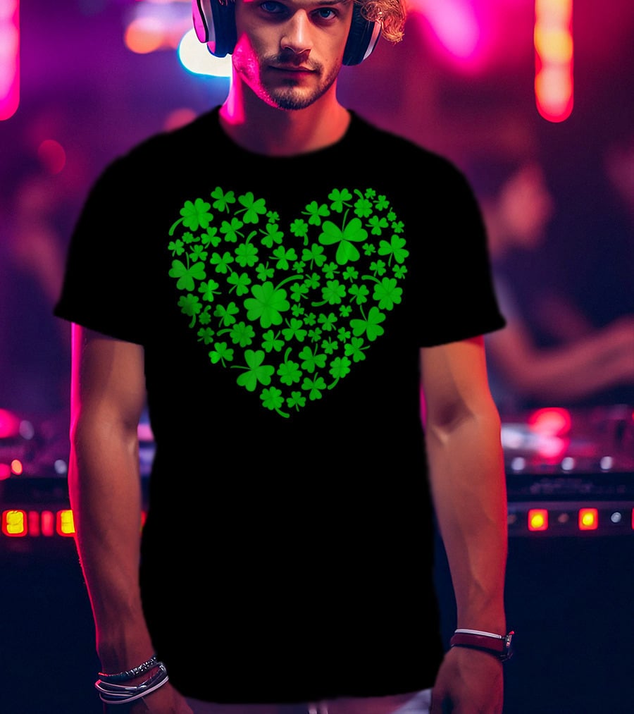 Irish Heart Shape Made Of Green Shamrocks T-Shirt