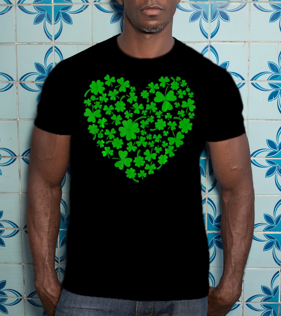 Irish Heart Shape Made Of Green Shamrocks T-Shirt