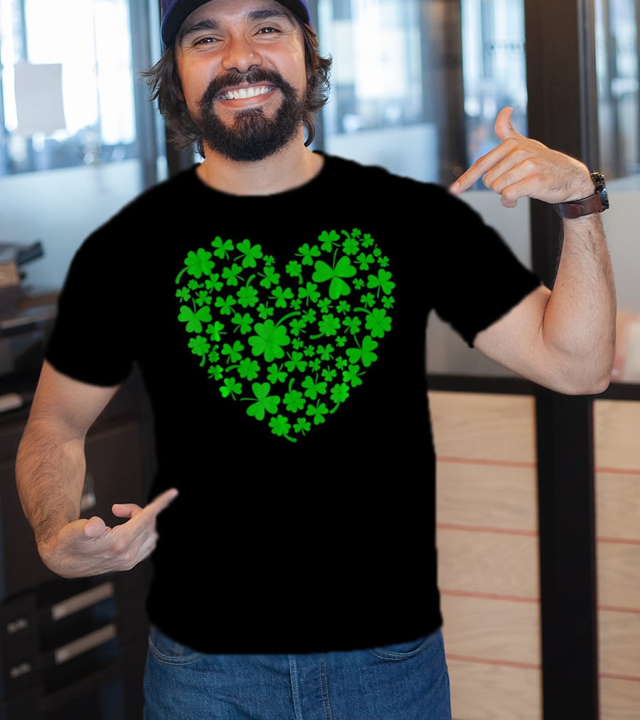 Irish Heart Shape Made Of Green Shamrocks T-Shirt