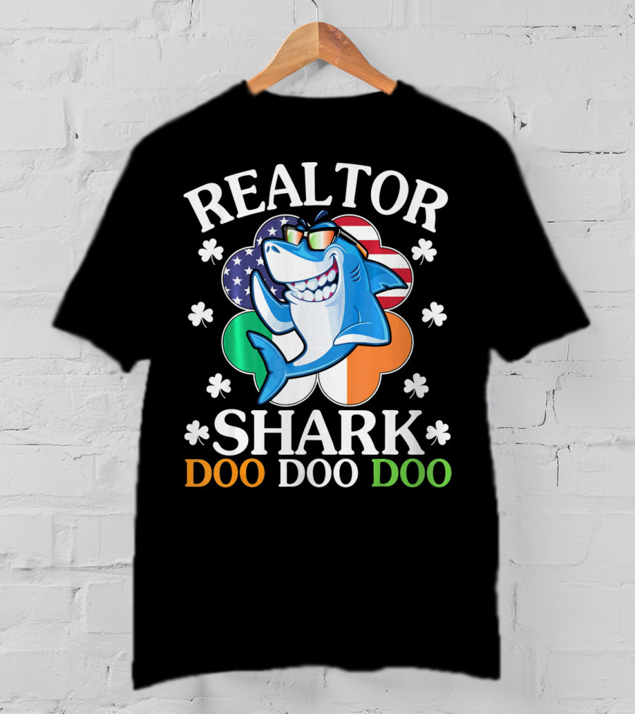 Realtor Shark Doo Doo Doo US Irish Flag Shamrock T-Shirt
