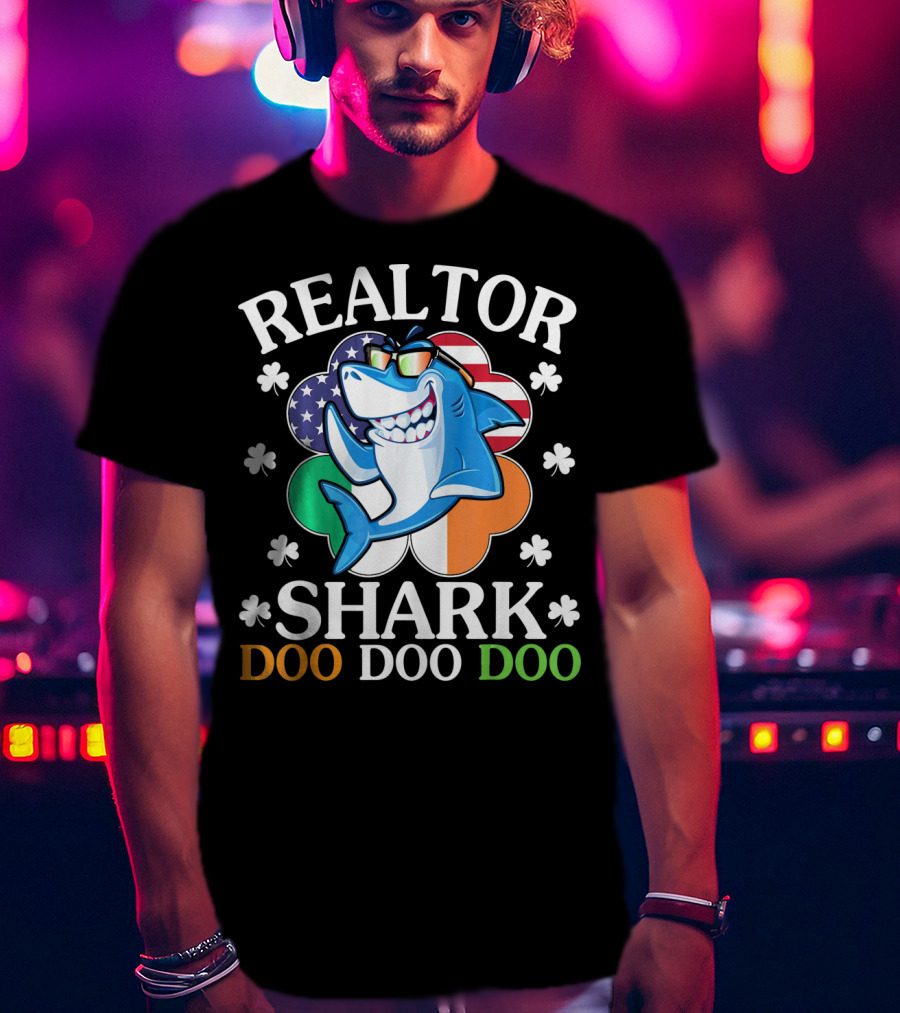 Realtor Shark Doo Doo Doo US Irish Flag Shamrock T-Shirt