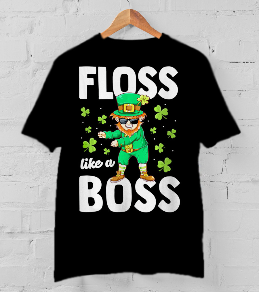 Floss Like A Boss Leprechaun Dance With Shamrocks T-Shirt