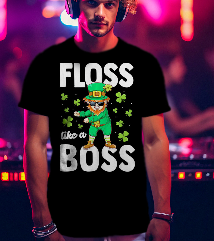 Floss Like A Boss Leprechaun Dance With Shamrocks T-Shirt