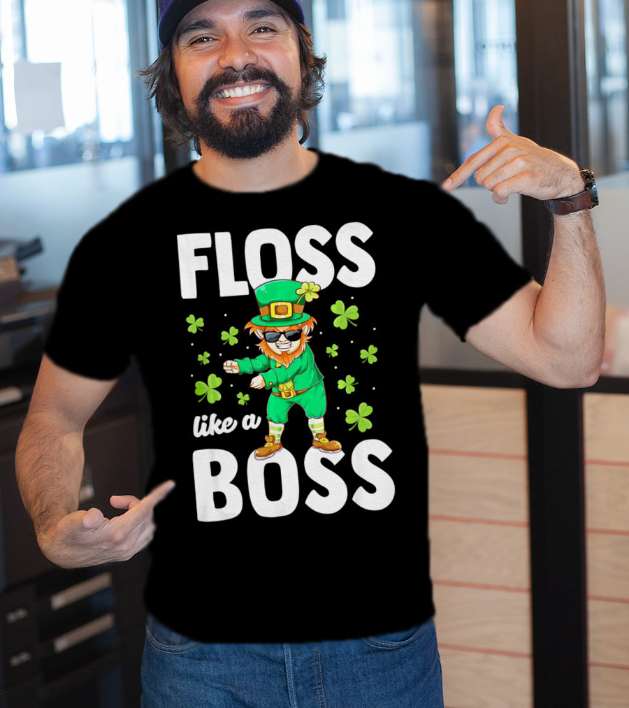 Floss Like A Boss Leprechaun Dance With Shamrocks T-Shirt