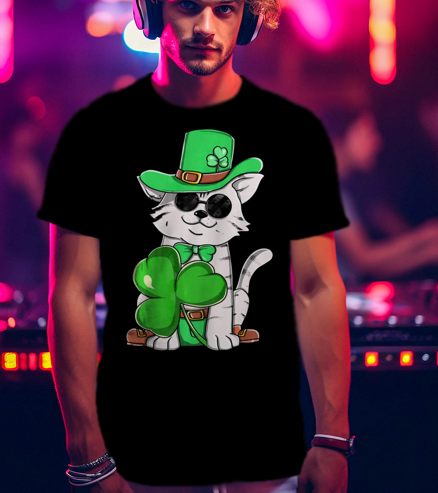 Leprechaun Cat Shamrock Irish St Pat Day Kitty T-Shirt