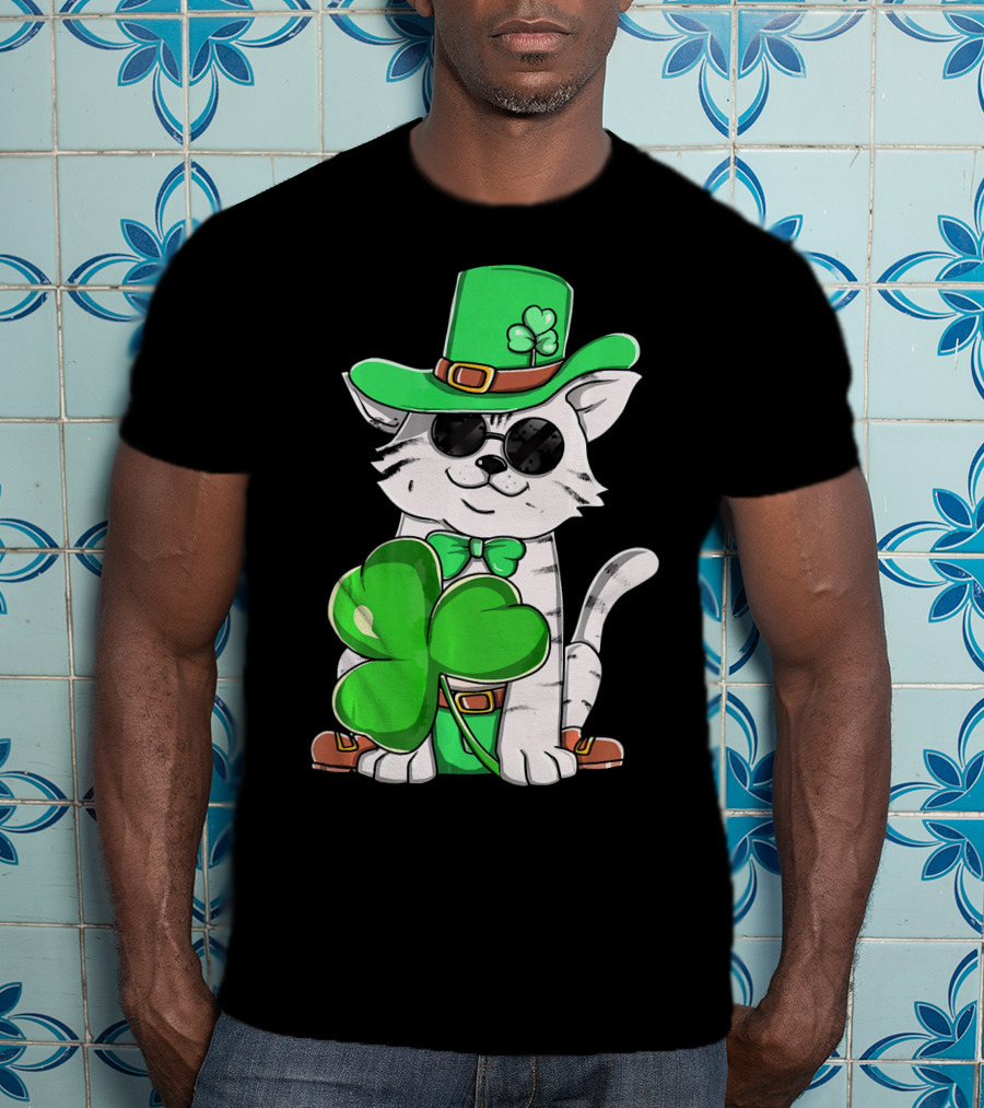 Leprechaun Cat Shamrock Irish St Pat Day Kitty T-Shirt