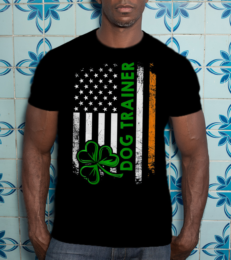 Irish Dog Trainer Shamrock American Flag T-Shirt