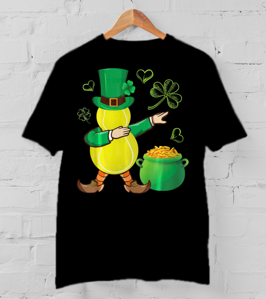 Tennis Leprechaun Dabbing With Gold Pot And Shamrocks T-Shirt