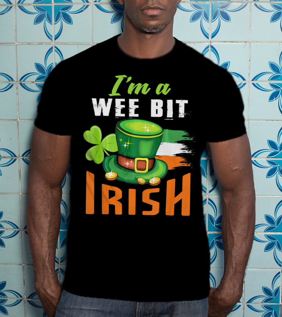 I'm A Wee Bit Irish Shamrock Hat And Flag St. Patrick's Day T-Shirt