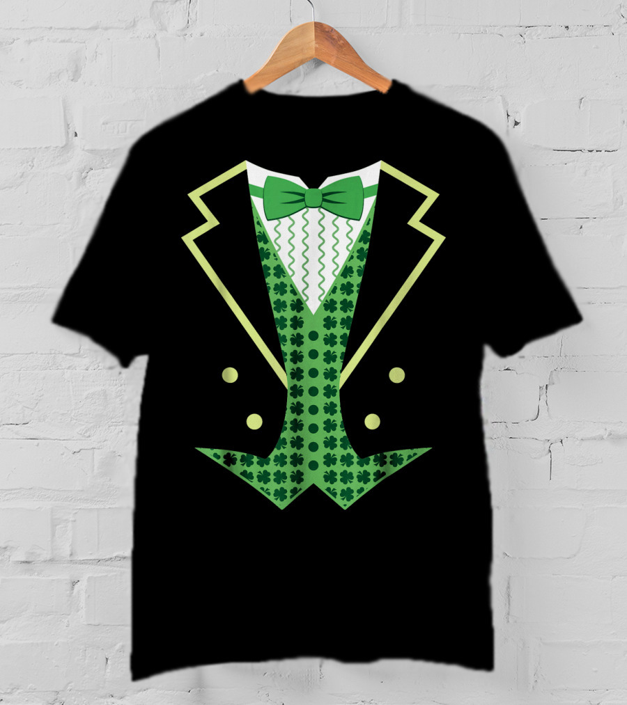Leprechaun Costume Vintage Tuxedo Clover Bow Tie T-Shirt