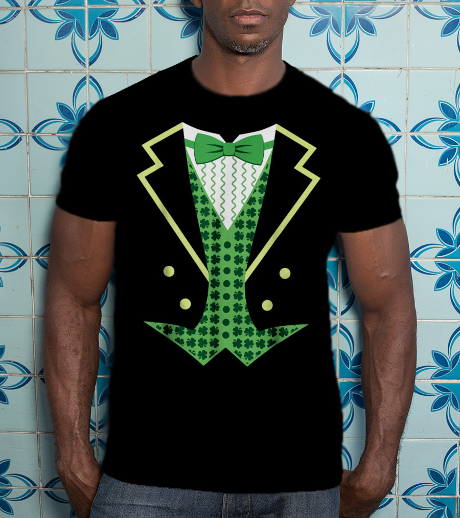 Leprechaun Costume Vintage Tuxedo Clover Bow Tie T-Shirt