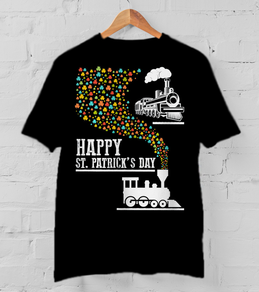 Happy St Patrick's Day Irish Shamrock Train Steam Puff T-Shirt