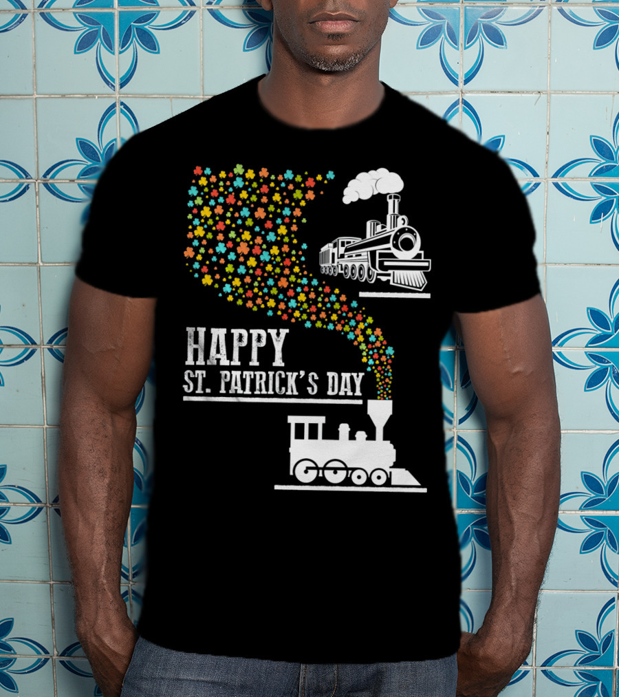 Happy St Patrick's Day Irish Shamrock Train Steam Puff T-Shirt