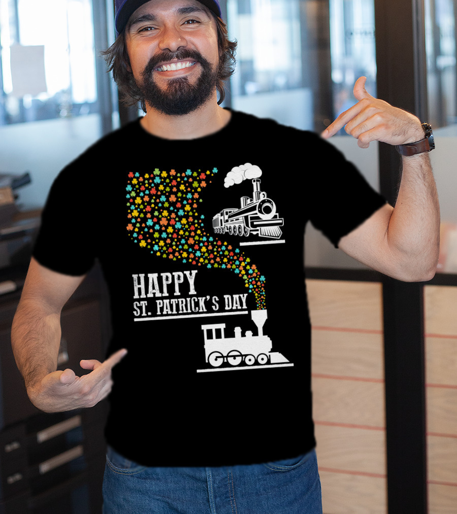 Happy St Patrick's Day Irish Shamrock Train Steam Puff T-Shirt