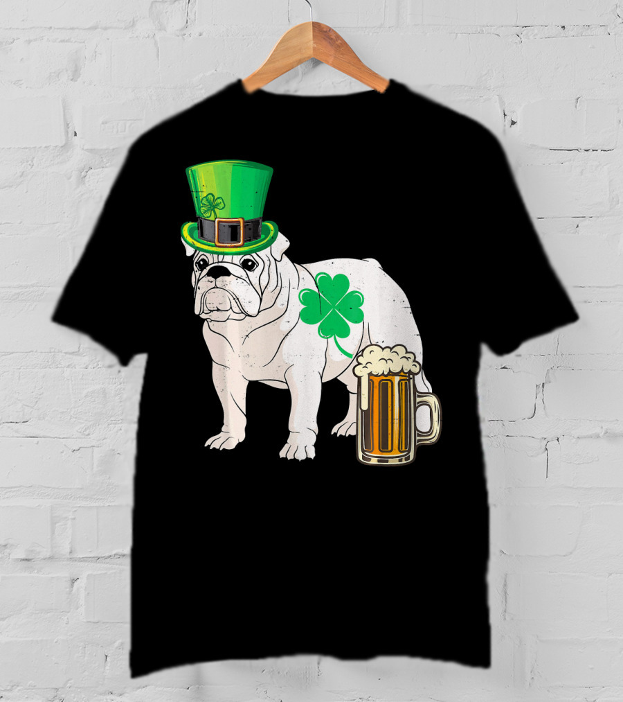 Bulldog Shamrock St Patricks Day Beer Hat T-Shirt