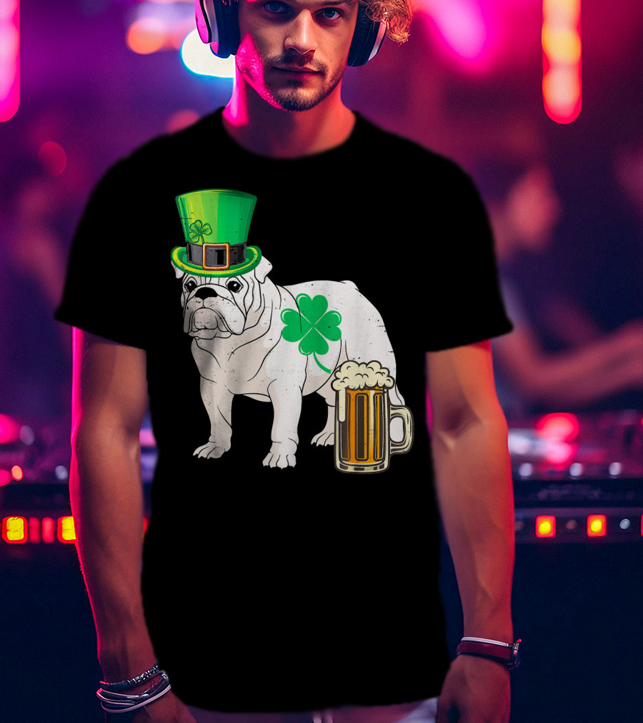 Bulldog Shamrock St Patricks Day Beer Hat T-Shirt