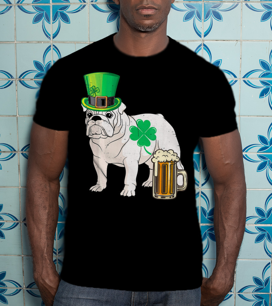 Bulldog Shamrock St Patricks Day Beer Hat T-Shirt