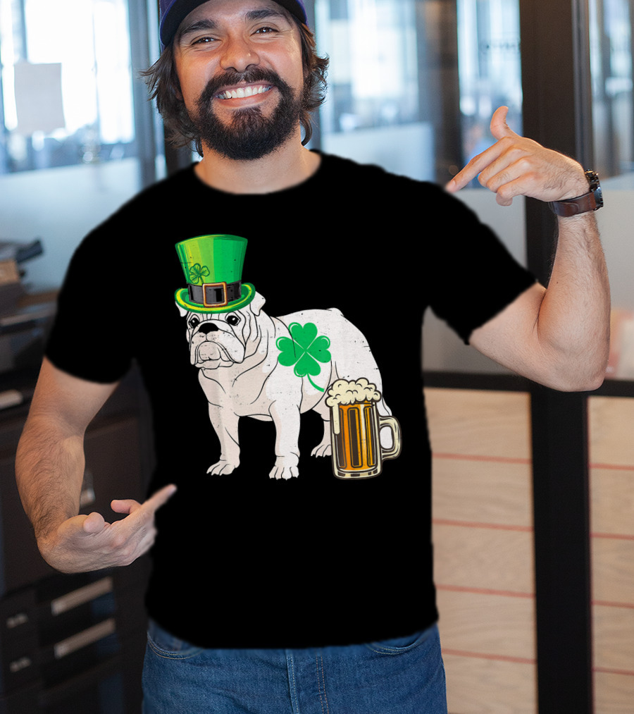 Bulldog Shamrock St Patricks Day Beer Hat T-Shirt