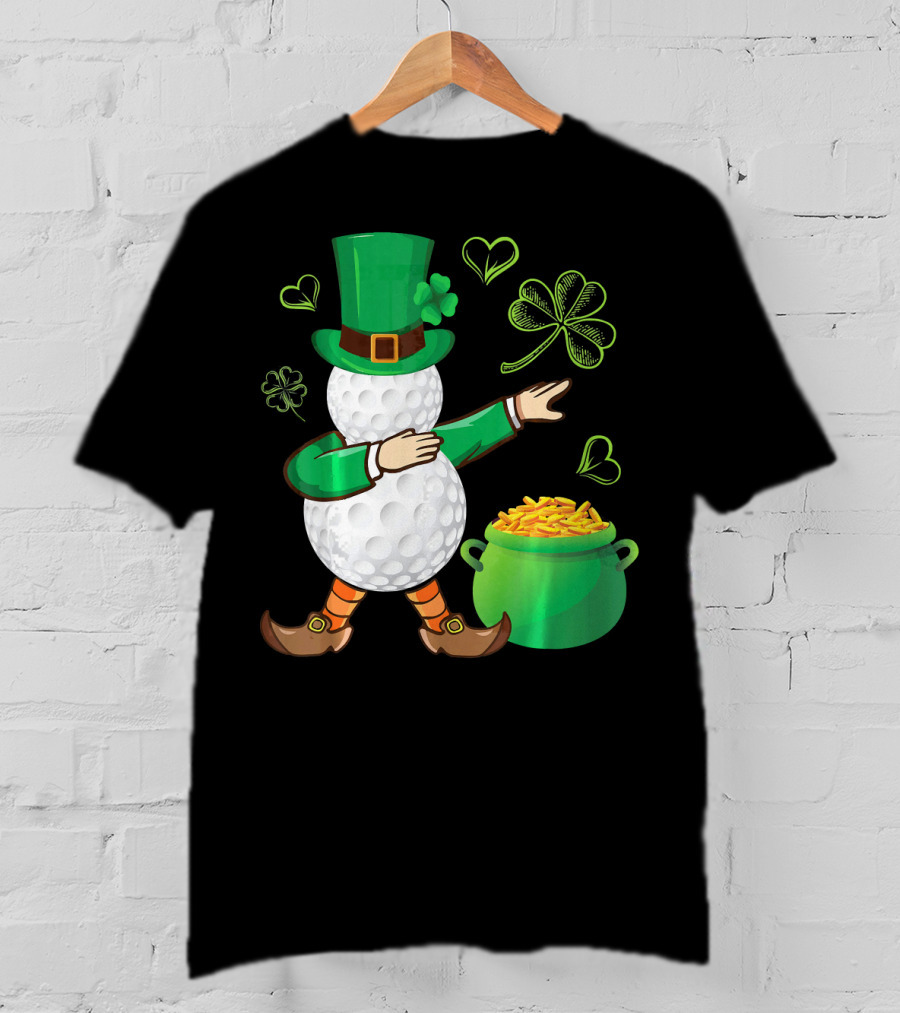 Golf Leprechaun Dabbing With Gold Shamrock And Pot Of Gold T-Shirt