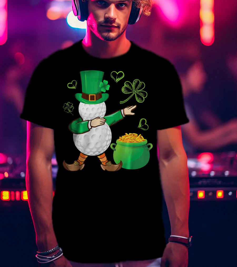 Golf Leprechaun Dabbing With Gold Shamrock And Pot Of Gold T-Shirt