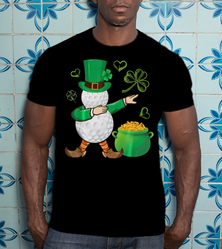 Golf Leprechaun Dabbing With Gold Shamrock And Pot Of Gold T-Shirt