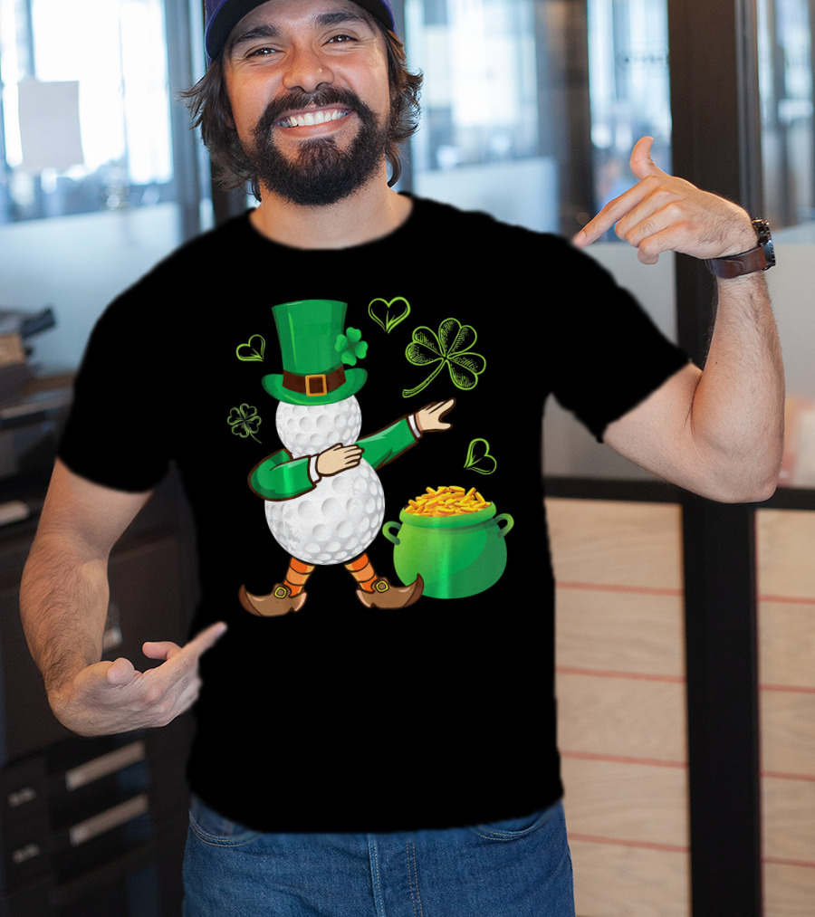 Golf Leprechaun Dabbing With Gold Shamrock And Pot Of Gold T-Shirt