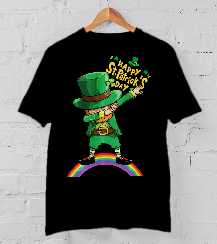 Happy St. Patrick's Day Leprechaun Dab On Rainbow T-Shirt