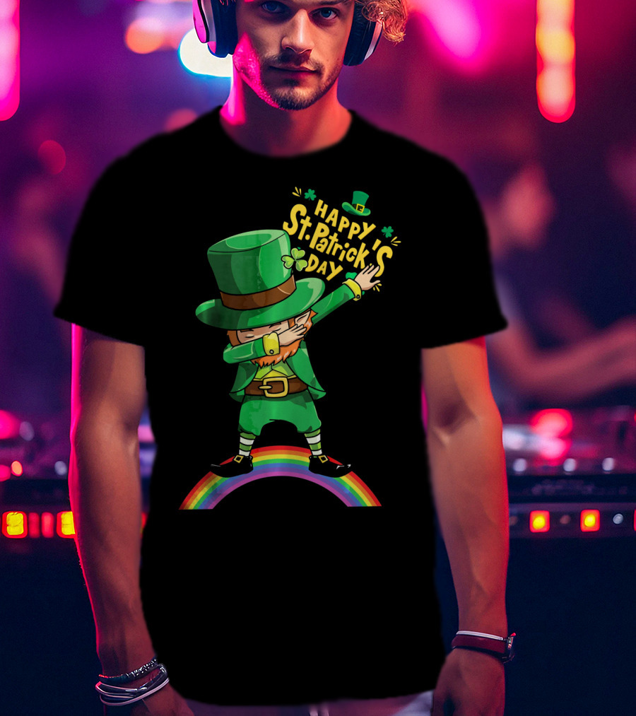 Happy St. Patrick's Day Leprechaun Dab On Rainbow T-Shirt