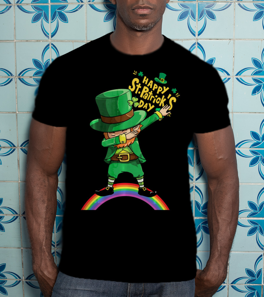 Happy St. Patrick's Day Leprechaun Dab On Rainbow T-Shirt