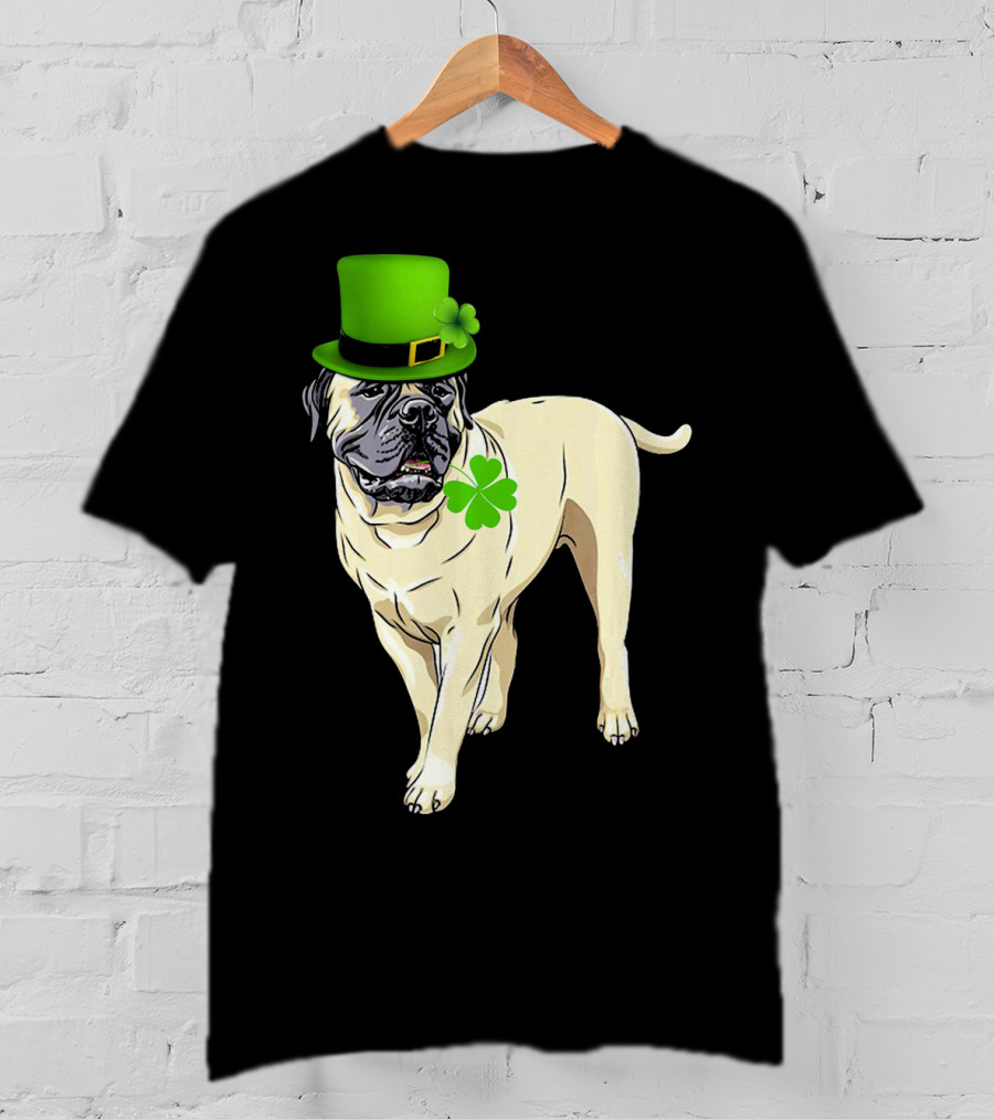 St Patricks Day BullMastiff Dog Irish Shamrock Hat T-Shirt