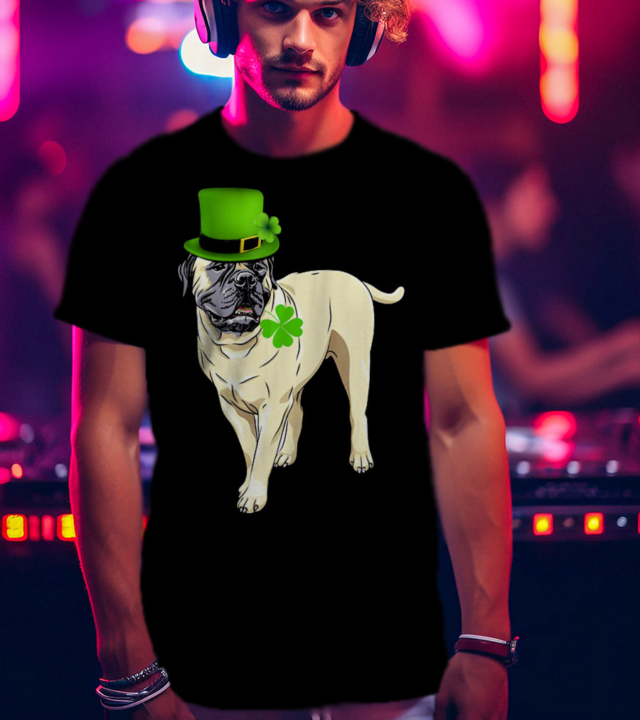 St Patricks Day BullMastiff Dog Irish Shamrock Hat T-Shirt