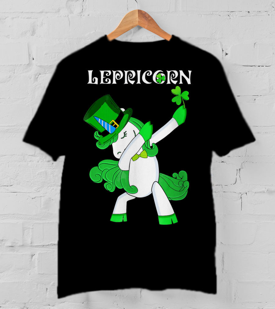 Lepricorn Funny Dabbing Cute Irish Unicorn With Shamrock T-Shirt
