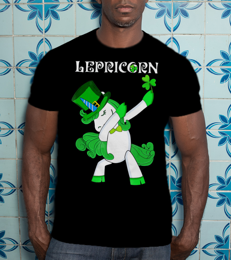 Lepricorn Funny Dabbing Cute Irish Unicorn With Shamrock T-Shirt