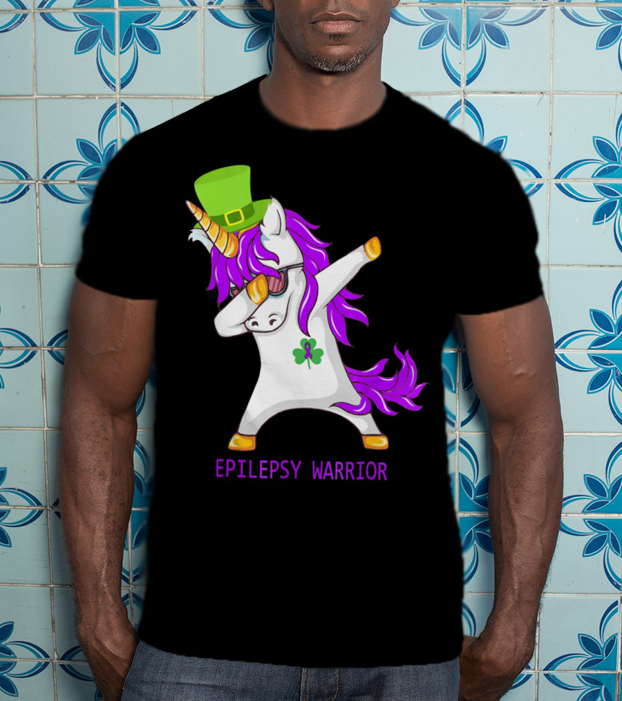 Unicorn Epilepsy Warrior Dabbing With Green Hat And Shamrock T-Shirt