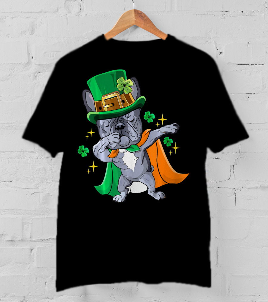 Dabbing French Bulldog Leprechaun St Patrick's Day Shamrocks T-Shirt