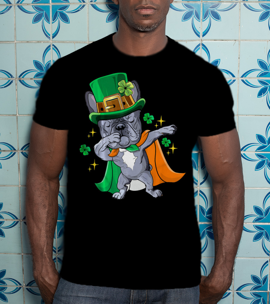 Dabbing French Bulldog Leprechaun St Patrick's Day Shamrocks T-Shirt
