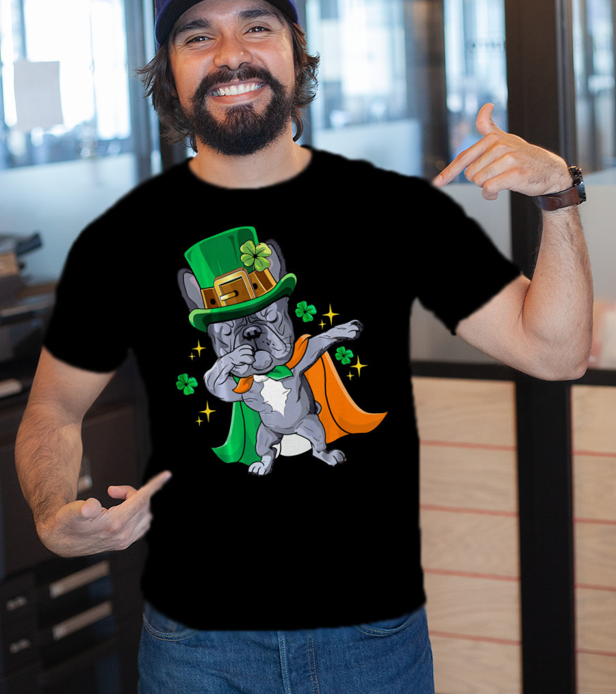 Dabbing French Bulldog Leprechaun St Patrick's Day Shamrocks T-Shirt