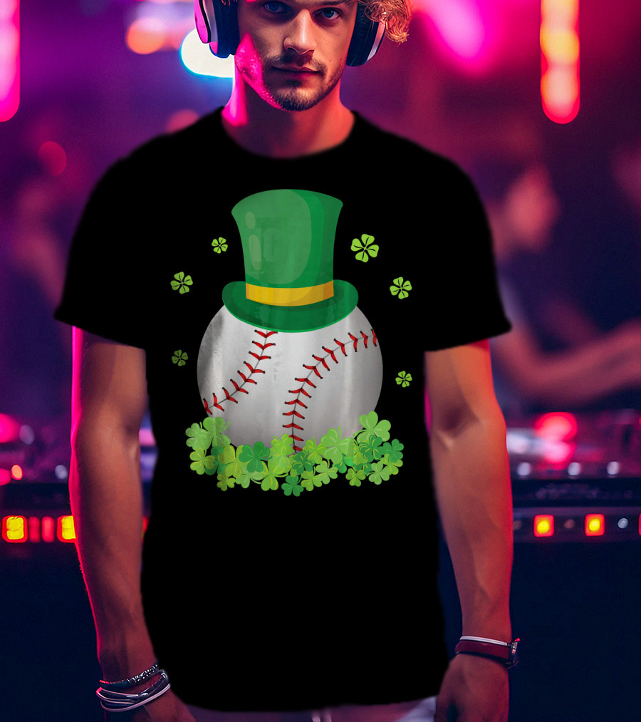 Baseball Leprechaun Hat With Shamrocks And Four-Leaf Clovers T-Shirt