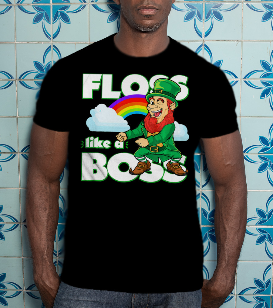 Floss Like A Boss St. Patricks Leprechaun Rainbow T-Shirt