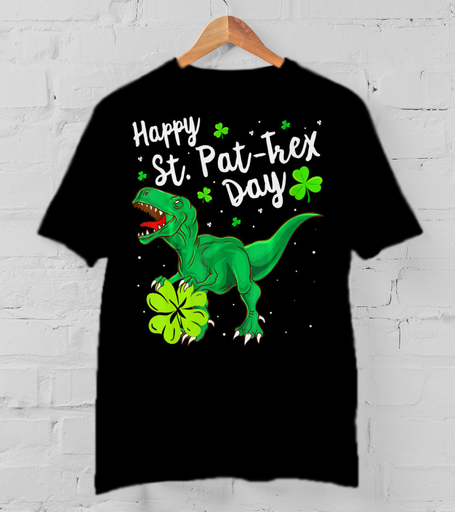 Happy St Pat Trex Day With Shamrock Dinosaurs T-Shirt