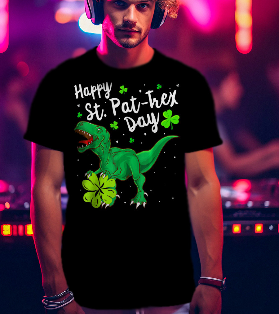 Happy St Pat Trex Day With Shamrock Dinosaurs T-Shirt